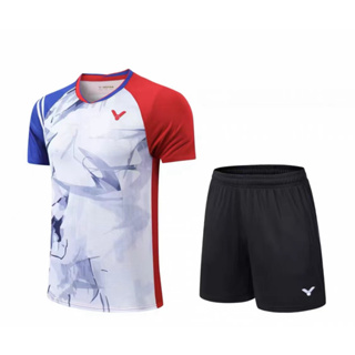 維克多速乾透氣網球運動服男女短袖運動套裝羽毛球排球訓練比賽運動服