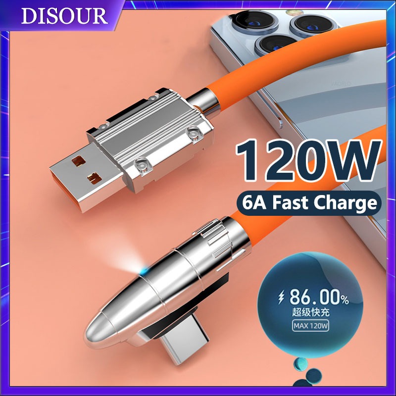 Disour 1M 2M 鋅金屬 USB 充電線 120W 超級充電數據線 6A 快速充電 Type-C IOS PD
