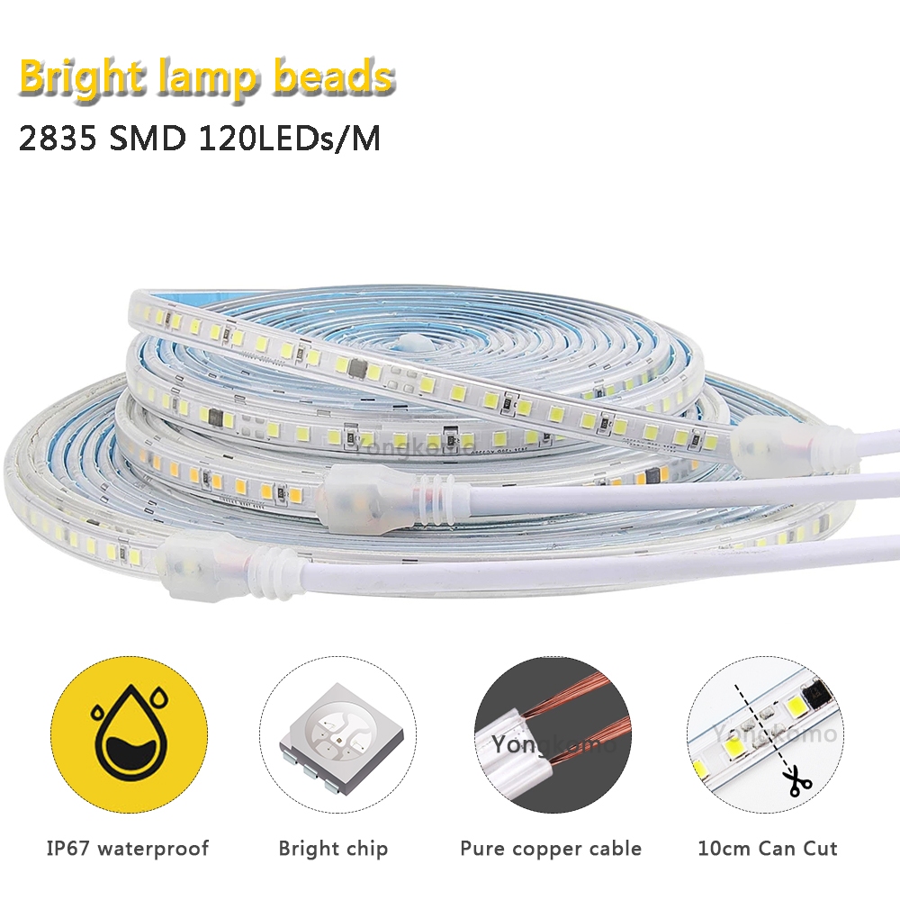 100m 120LEDs 2835 LED燈條戶外防水暖白貼片LED燈條SMD2835 LED燈條220V軟燈條家居裝飾