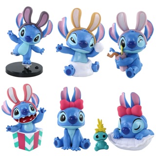 6款整套 迪士尼動漫卡通 星際寶貝 史迪仔 Stitch 兔耳朵 史迪奇 小金 Q版公仔人偶模型玩具手辦擺件玩偶娃娃