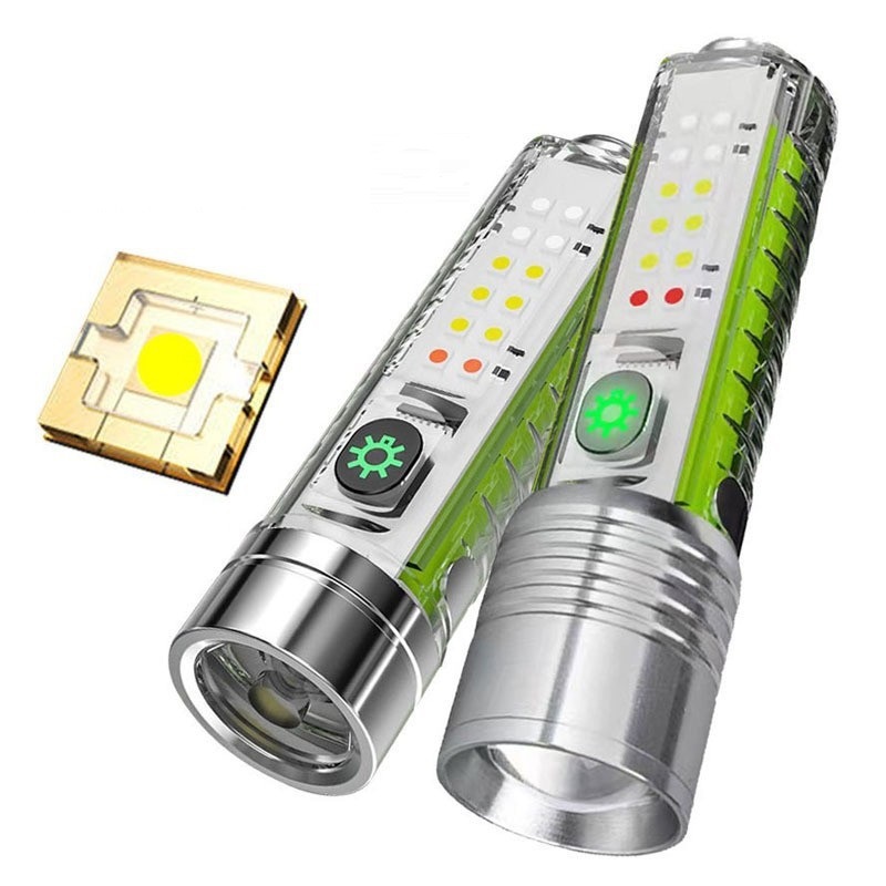 白雷射強光手電筒夜光Type-C充電USB強磁鐵維修燈筆掛變焦