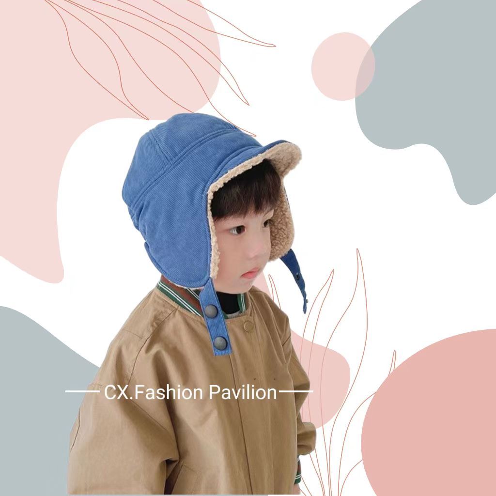 韓版時尚秋冬兒童羔羊絨加厚護耳飛行帽 男女童保暖防風