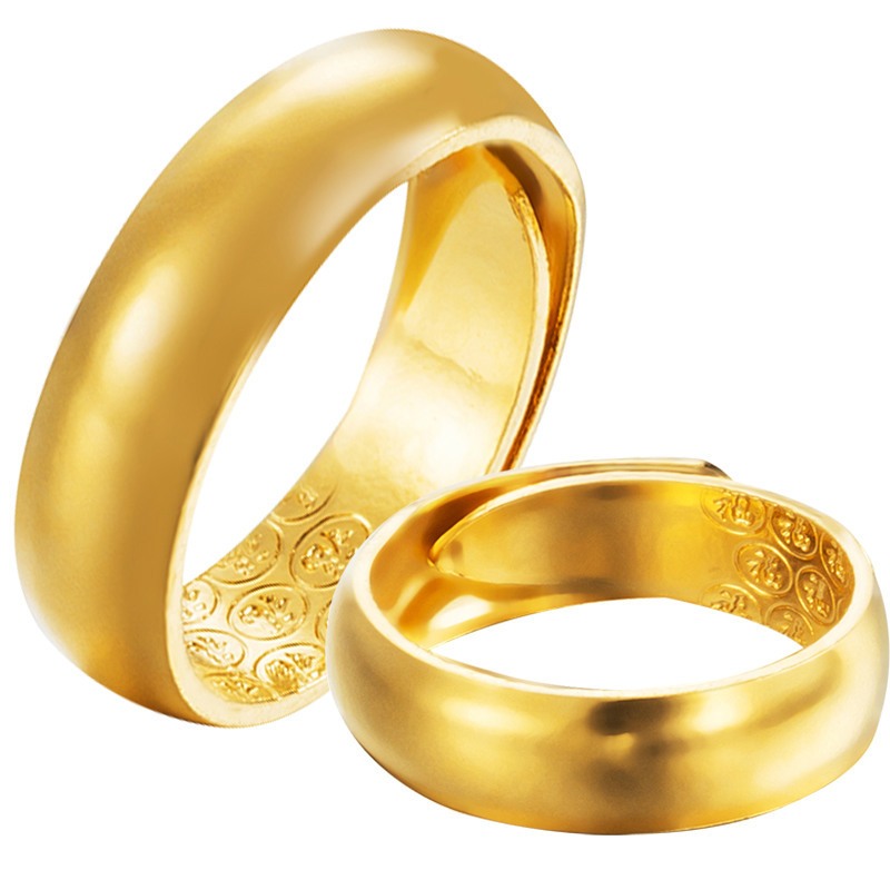 越南沙金 鍍金銅合金素圈仿黃金久不掉色開口光面情侶戒指