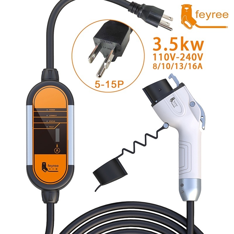 feyree  Type1 型  j1772 接口 便攜式電動車充電適配器帶5米電纜 16A可調整電流