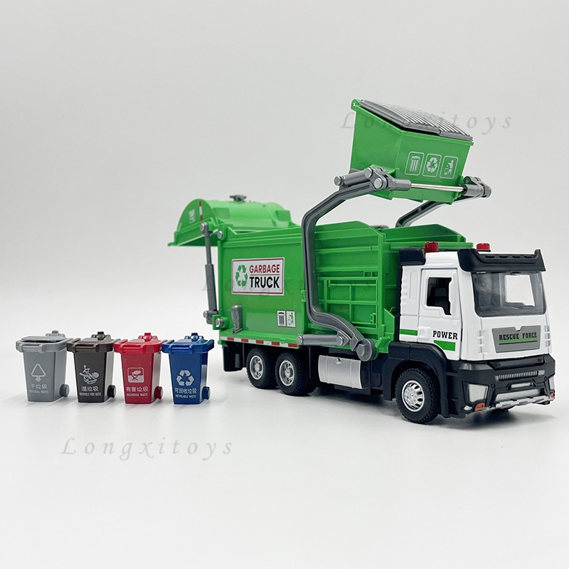 1:50 壓鑄卡車模型玩具環衛垃圾車微型複製品帶聲光兒童
