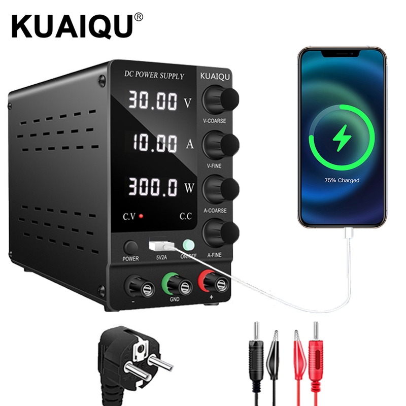 【24小時出貨】KUAIQU 30V10A LCD 直流電源供應器  可調直流穩壓電源  實驗室電源 手機電腦維修電源