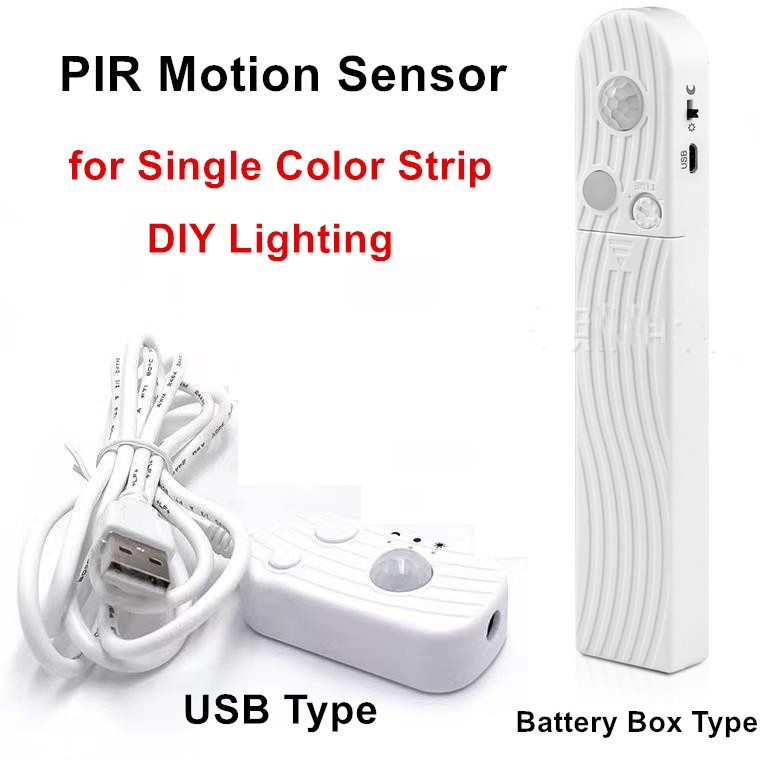 Dc5v PIR 運動感應開關 USB 或電池供電,用於櫥櫃下單色 LED 燈條樓梯廚房開/關(DIY LED 照明)