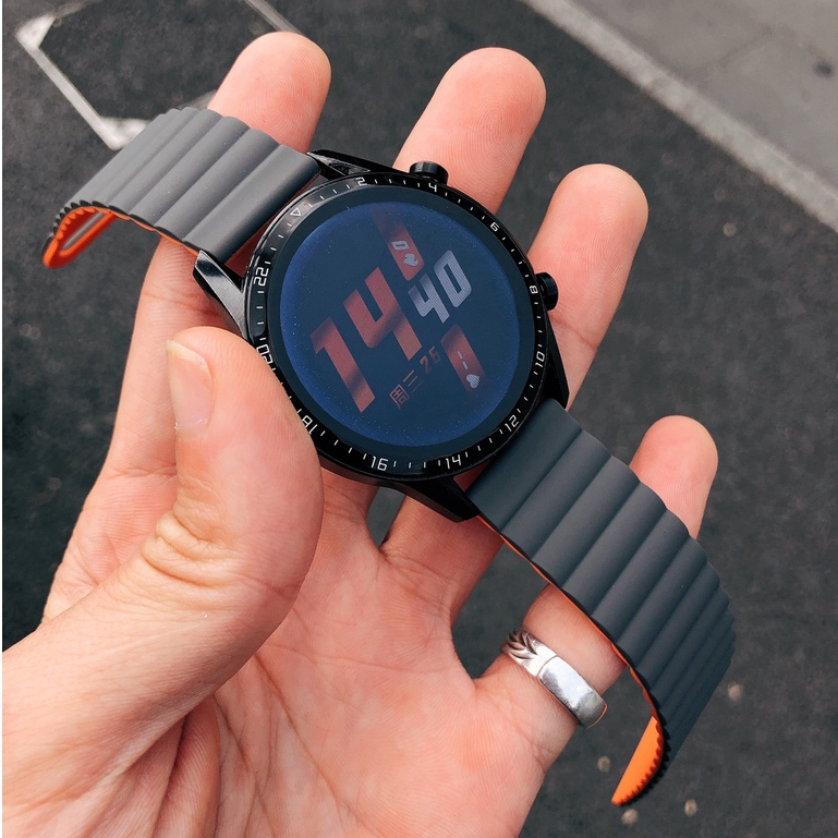 雙色磁吸矽膠錶帶 適合華為手錶GT4/GT3/GT2pro 錶帶液態矽膠磁吸watch4/3pro小米22mm20mm