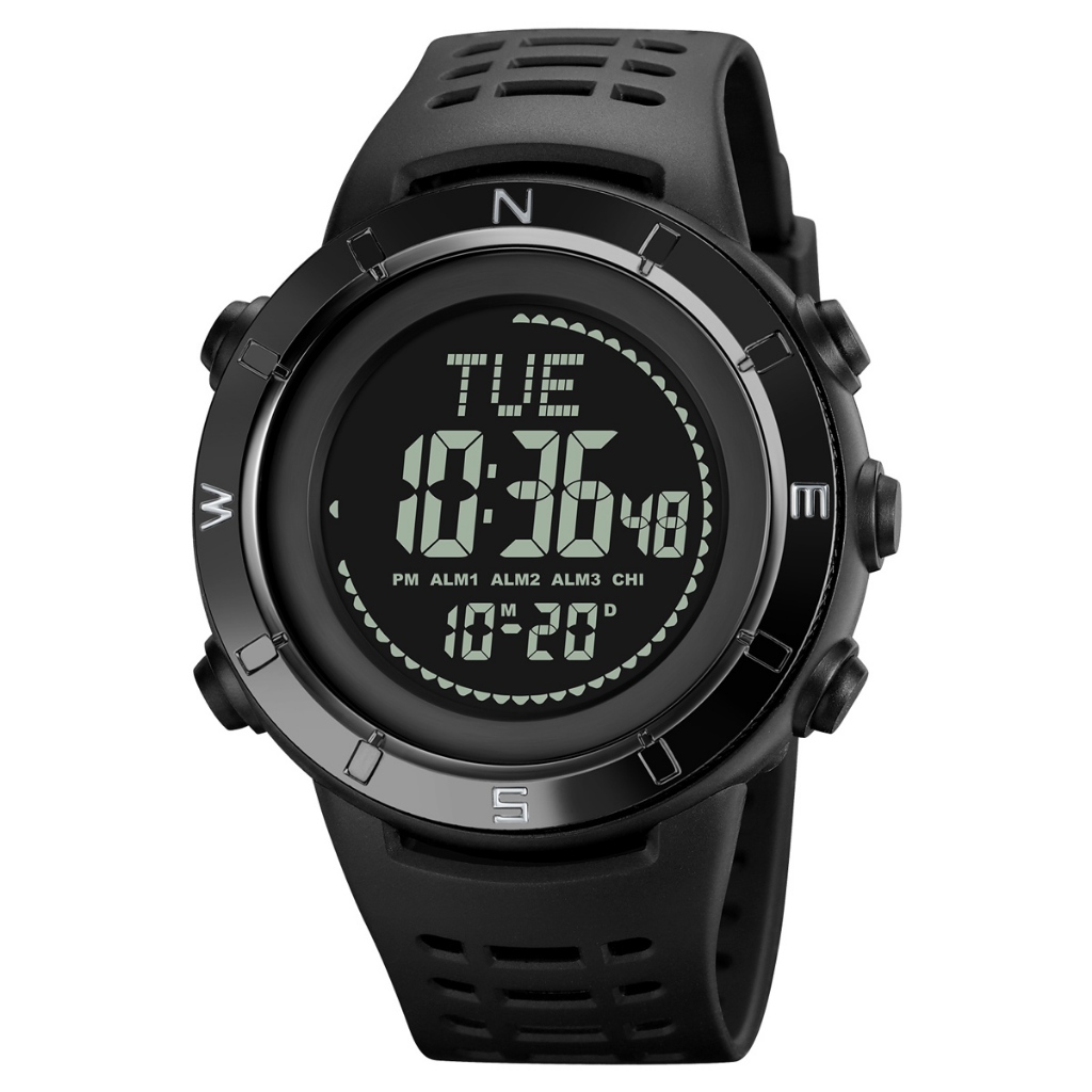 Skmei大錶盤數字手錶男士手錶運動戶外防水軍用手錶防震指南針世界時間倒計時功能