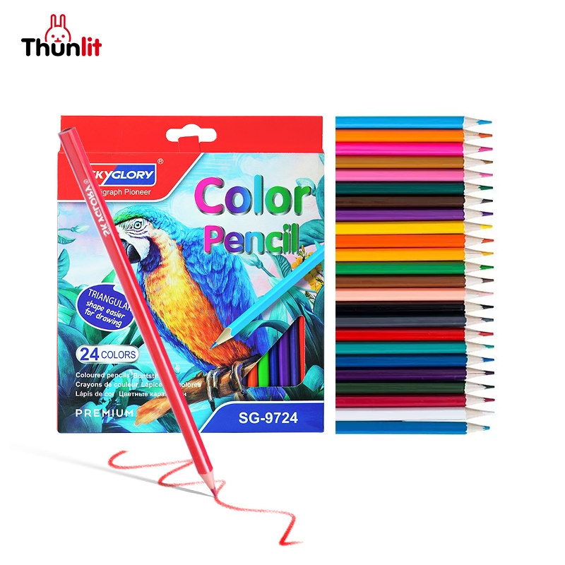 Thunlit 彩色鉛筆 24 色批發學生繪畫鉛筆套裝 12 色油性彩鉛美術畫筆
