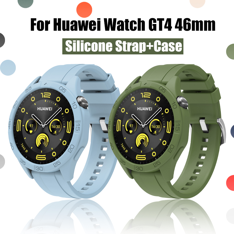 軟矽膠保護殼+錶帶適用於Huawei Watch GT 4 46mm 錶殼彩色矽膠智慧手環替換腕帶使用華為GT4保護套