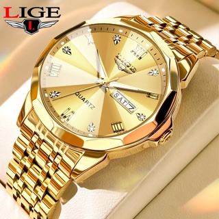 LIGE原廠男士不銹鋼石英手錶防水夜光日期手錶