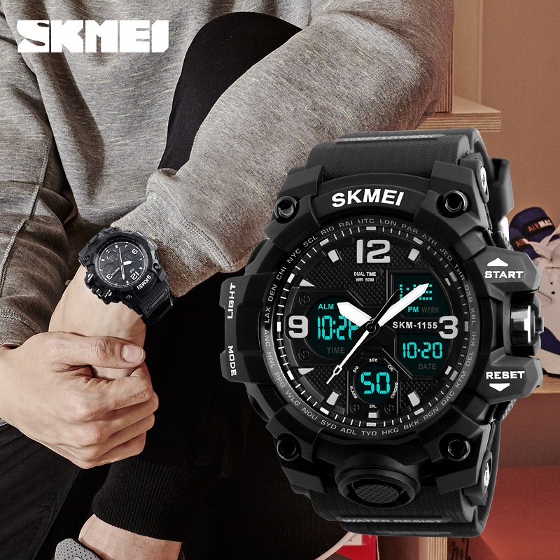 Skmei 1155 時尚電子軍用手錶男士數字運動手錶防水防震男士時鐘 1019 Reloj hombre 精美禮品手錶