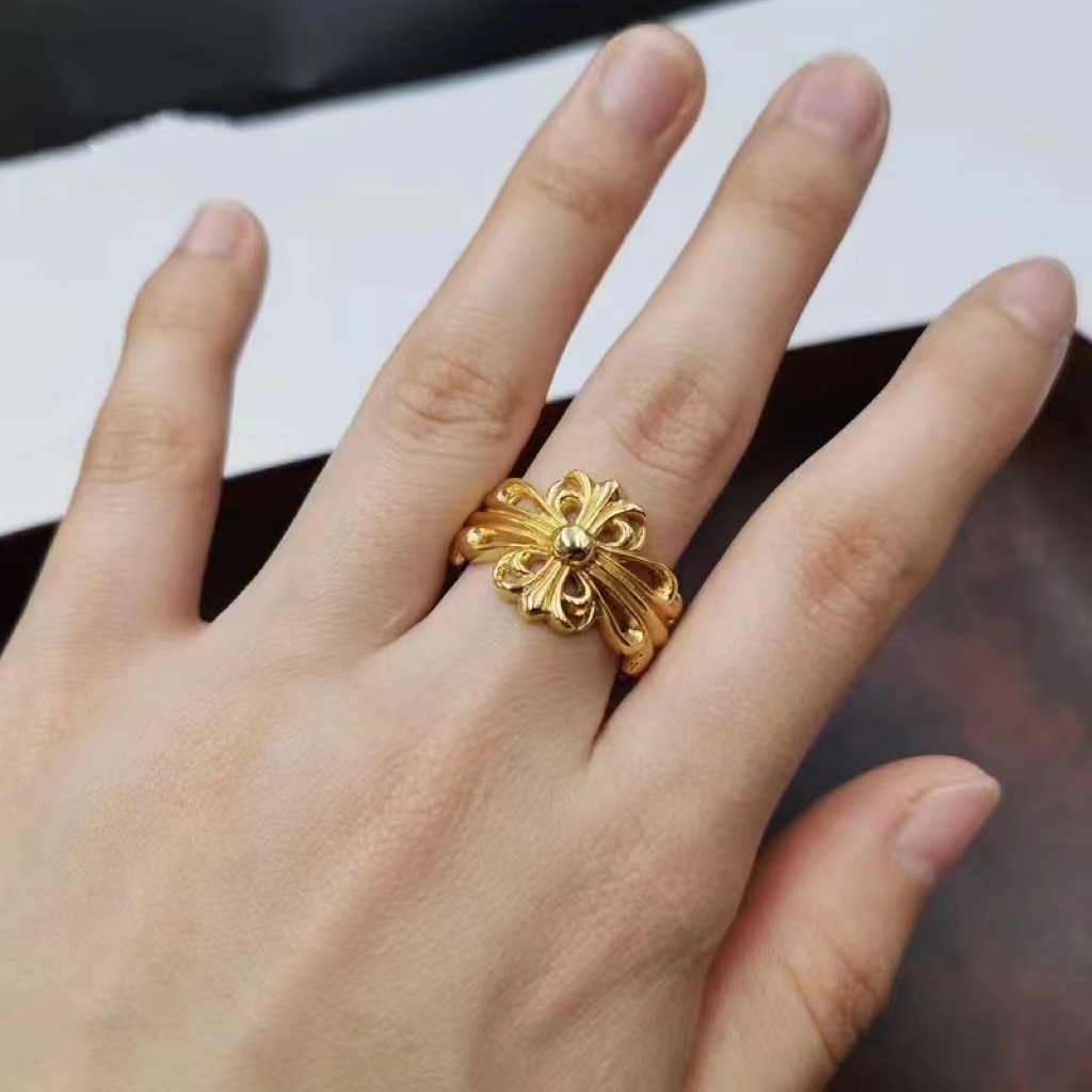 Chrome Hearts 克羅伈黃金色鳶尾花戒指 鍍24K男女同款開口指環