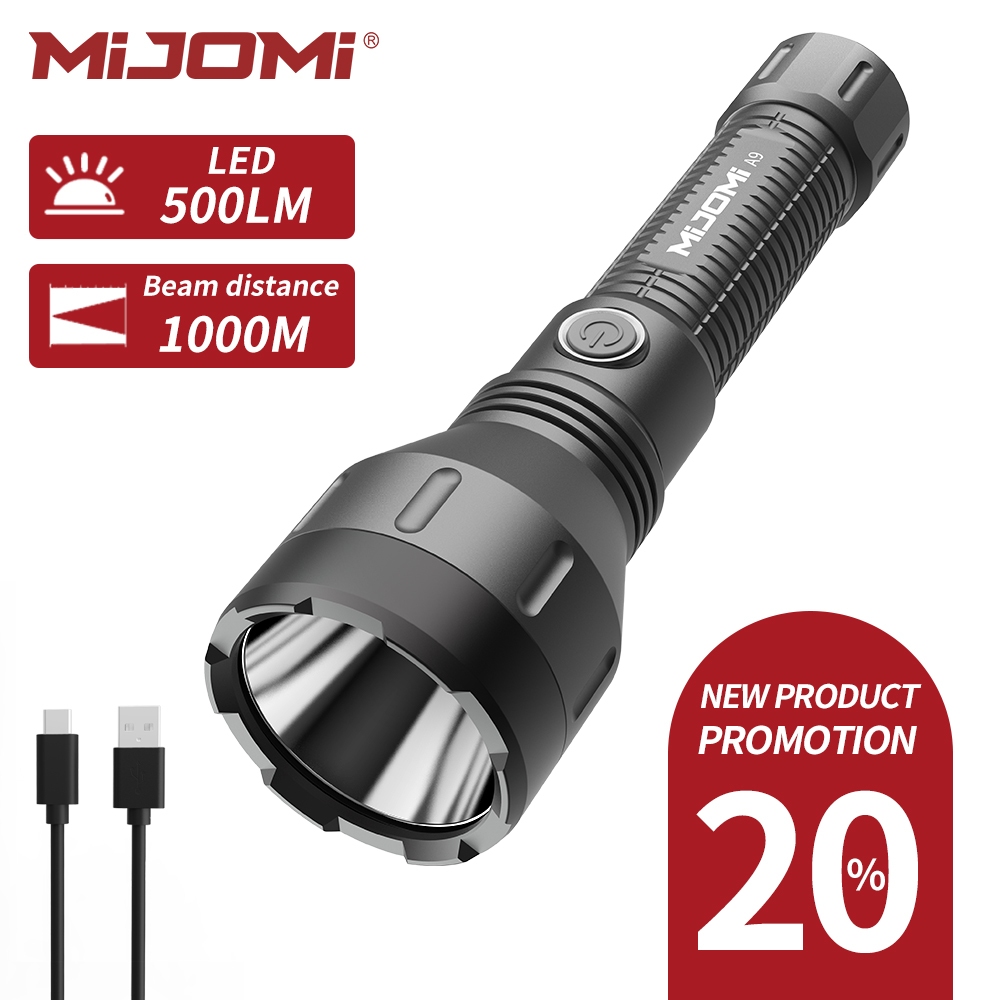 Mijomi工業手電筒a9遠光燈距離1000m 21700 Type-C可充電LED手電筒防水IPX5戶外搜索救援