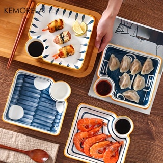 KEMORELA 日式陶瓷盤7.5寸餐盤彩繪陶瓷帶醬盤餃子壽司盤創意餐具盤水果盤餃子醋盤