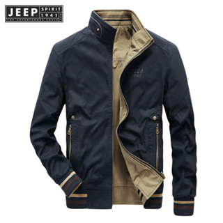 JEEP SPIRIT 1941 ESTD 男士春秋外套立領寬鬆工作服休閒中年兩面穿棉夾克