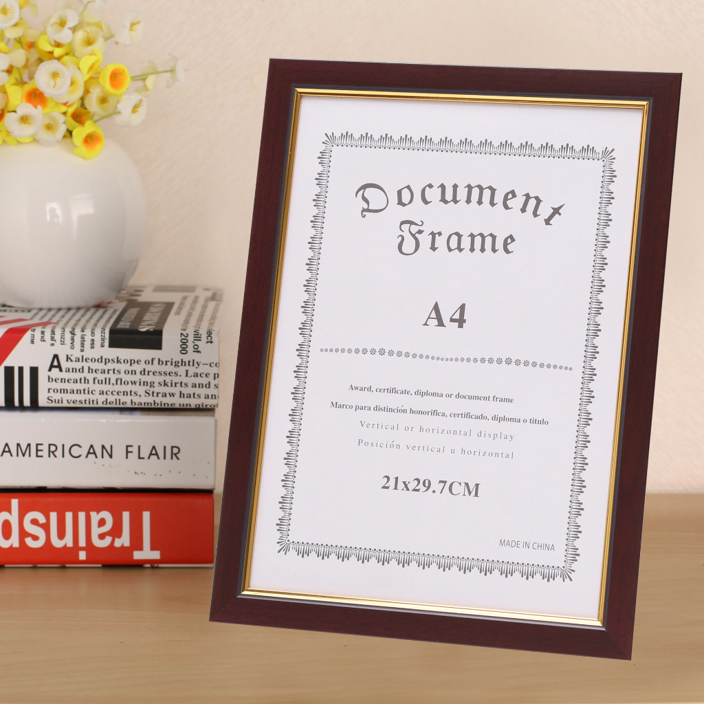 經典紅木咖啡色金邊證書相框A4擺臺A3掛牆木紋證件制度框榮譽證專利證畫框