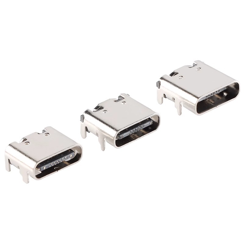 USB Type-C 16P母座臥貼四腳插外殼6.5/7.3/8.35長插座USB連接器