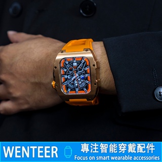 不鏽鋼改裝錶帶套裝 適用 Apple Watch S9 8 7 6 SE 5代 蘋果錶帶 44mm 45mm 氟橡膠錶帶