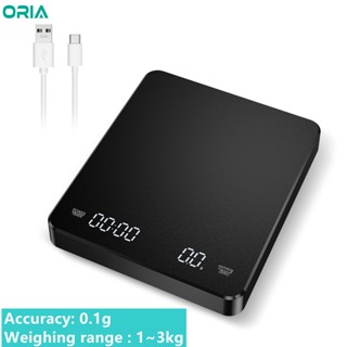 Oria 可充電數字咖啡秤 3Kg/0.1g 濃縮咖啡滴頭秤,帶定時器觸摸傳感器操作和隱形螢幕
