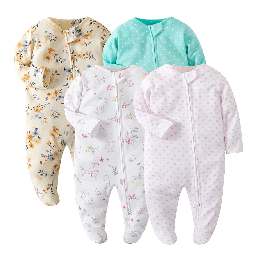 男嬰女孩新生兒連身衣嬰兒服裝棉質拉鍊連身衣睡衣