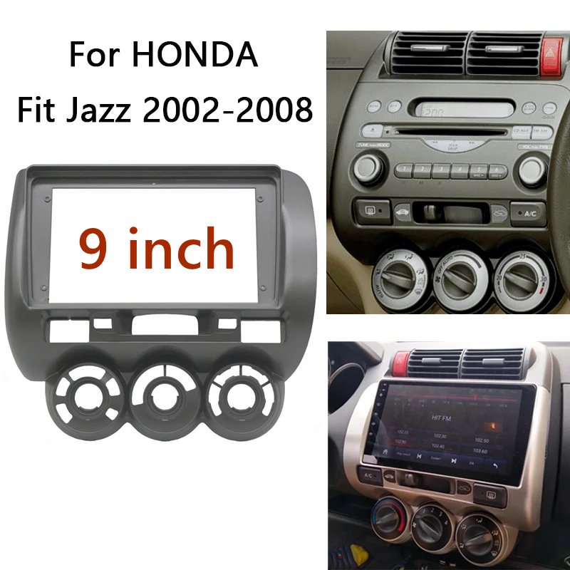 HONDA 適用於本田飛度城市爵士的汽車 9 英寸 2 Din 立體聲面板 DVD 面板擋板框架安裝裝飾左/右輪