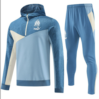 2023-24 馬賽藍色男士連帽衫足球運動服訓練慢跑服夾克套裝
