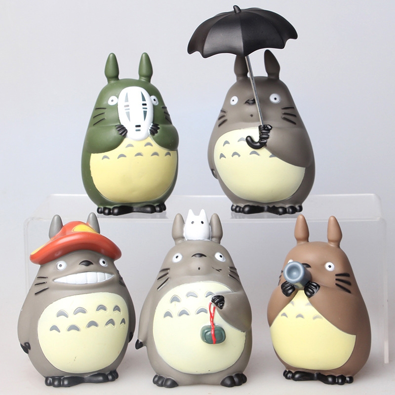 5款整套 日本動漫 宮崎駿 龍貓 Totoro 打傘 蘑菇帽 拍照 無臉男面具 Q版公仔人偶模型雕像手辦擺件玩偶娃娃禮物