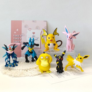 現貨 7款整套 6-9cm 日本動漫 神奇寶貝 皮卡丘路卡利歐月伊布仙子伊布可達鴨雷丘Q版公仔人偶模型玩具手辦擺件娃娃