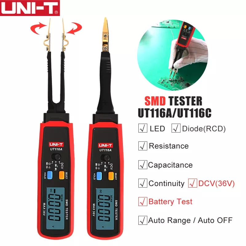 Uni-t貼片萬用表ut116a UT116C數字萬用表測試儀電阻電容二極管(RCD) LED穩壓DCV連續性電池測試儀