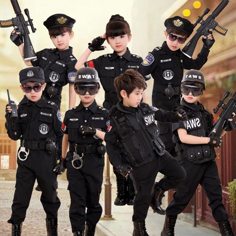 男孩女孩警察角色扮演服裝兒童警察制服萬聖節化裝服裝