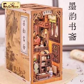 CUTEBEE DIY手工書立書擋 國風古風袖珍屋木製娃娃屋拼裝模型屋diy小屋手作立體拼圖帶防塵罩 生日禮物送禮精選