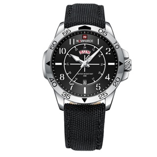 Naviforce 品牌 9204N 藍色尼龍錶帶石英手錶帶合金錶殼男士手錶模擬顯示防水夜光指針時鐘
