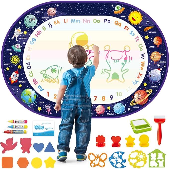 100x70公分兒童神奇魔法水畫布套裝 贈水畫筆印章塗鴉模板 寶寶繪畫玩具 寫字毯塗鴉墊 藝術早教智力玩具 可重複使用