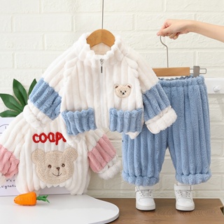 冬季款0-5歲男女童寶寶加厚加絨家居套裝中童保暖睡衣+睡褲兩件套