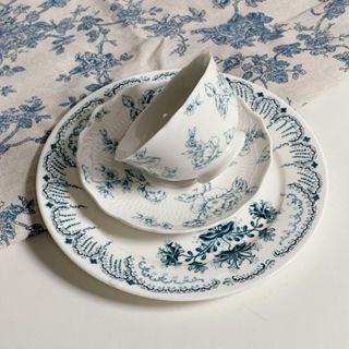 復古藍色花卉陶瓷杯碟下午茶咖啡杯碟紅茶杯碟 中古杯子