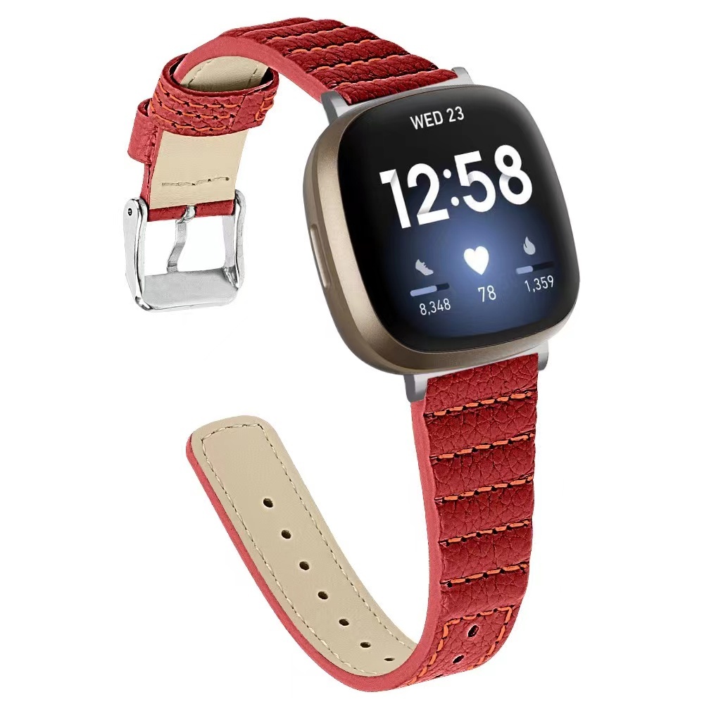 適用於fitbit versa 3 4真皮錶帶 fitbit sense智能手錶帶 波浪線款 真皮運動替換防水透氣錶帶