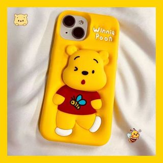 卡通立體支架小熊維尼iPhone15 14 13 12 11 Pro MAX手機殼維尼熊支架矽膠全包軟殼