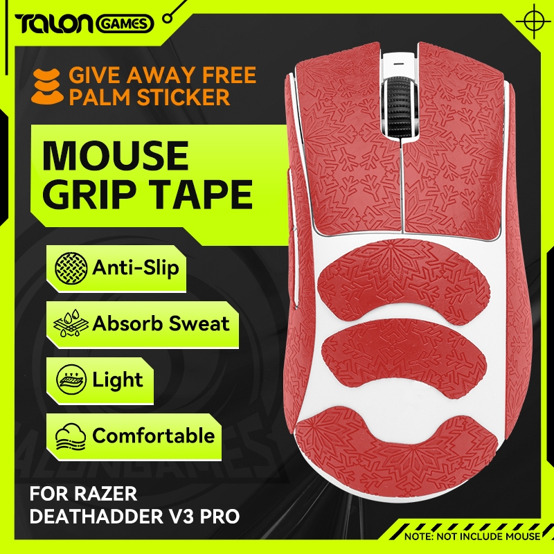 TALONGAMES 鼠標握把帶 適用於 Razer DeathAdder V3 PRO 侧贴掌贴吸汗防汗红色雪纹防滑贴