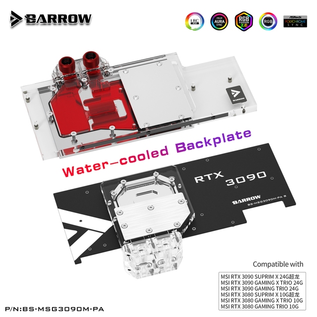 MSI Barrow 主動冷卻水冷塊用於微星 3090 3080 TI RTX GAMING X,TRIO 10G 24