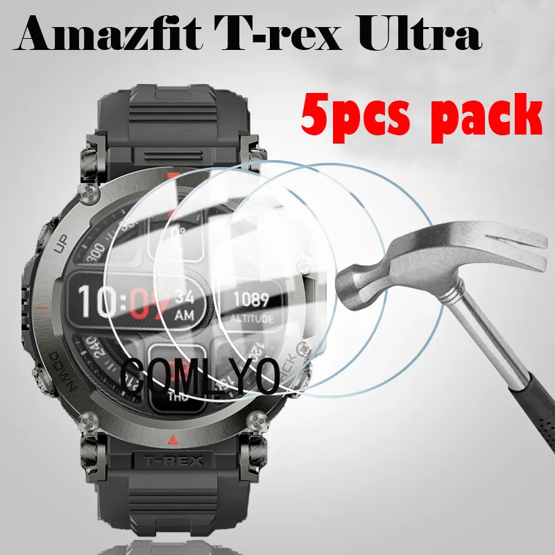 5 片適用於 Amazfit T-rex 超鋼化玻璃智能手錶屏幕保護膜 9H 2.5D 膜