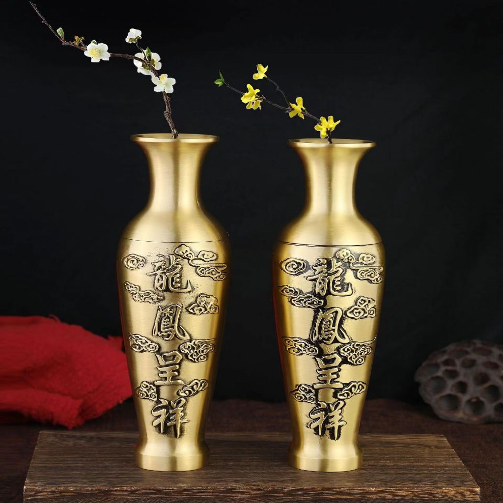復古黃銅花瓶 銅雕工藝品桌面擺件 家居乾燥花花瓶 創意銅花瓶龍鳳花瓶