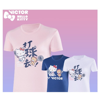 Victor“hello KITTY”系列羽毛球外套短袖運動服圓領上衣
