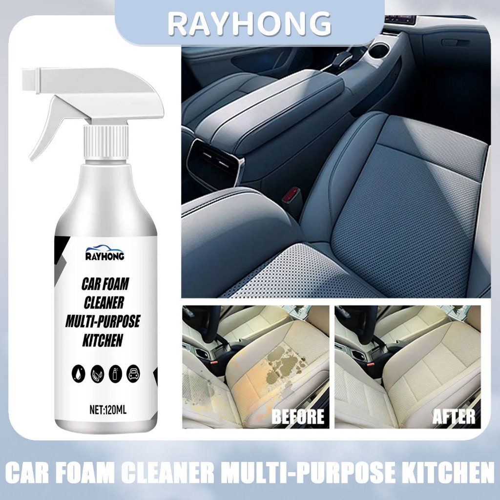 Rayhong 汽車清潔噴霧泡沫清潔劑汽車內飾清潔劑上光劑清洗泡沫洗髮水織物皮革座椅沙發清潔劑 120ml