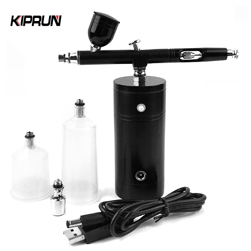 Kiprun 自動噴槍套件可充電手持式雙動迷你空氣壓縮機噴槍套裝,帶 0.4 毫米噴嘴,低噪音無繩噴槍,用於化妝、紋身、