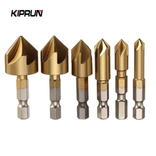 Kiprun 6 件鑽頭套裝 1/4'' 六角柄 HSS 5 刃埋頭孔 90 度木倒角刀倒角 6mm-19mm