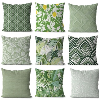 顧居家紡 45*45cm 北歐綠色植物抱枕套 幾何印花短絨靠枕 居家客廳沙發裝飾枕頭套 腰枕套