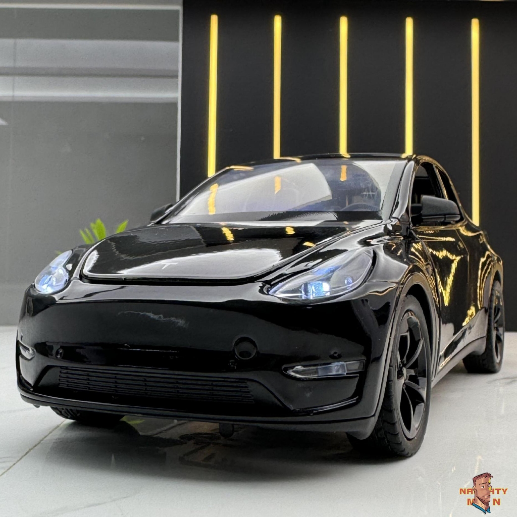 [NAU-MAN]1:24特斯拉ModelY模型車帶聲光回力音效玩具車汽車擺件合金車模收藏禮物