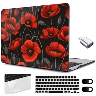 蘋果筆電花朵保護殼 MacBook M3 M2 M1 Air Pro 11 12 13 14 15 16寸塑膠彩繪硬殼